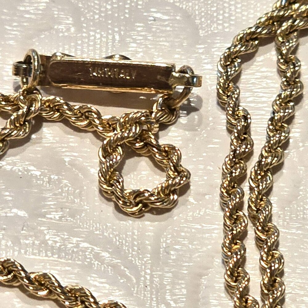 14k Yellow Gold Vintage Jade Chinese Character Pendant Necklace 26" Rope HS102 - Picture 9 of 12